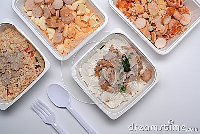 Several frozen meal on white background. Stock Photo