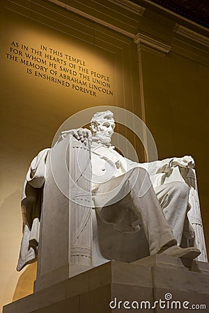 Abraham Lincoln memorial statue at night. Editorial Stock Photo