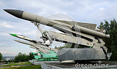 Soviet-made ant-aircraft missiles and a fighter interceptor. Editorial Stock Photo