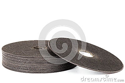 Abrasive cut-off wheels for ferrous metals or industrial steel, isolated on white background Stock Photo