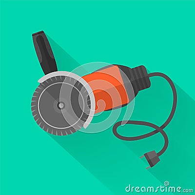 Abrasive wheel or rinding machine electric tool with shadow. Vector flat illustration. Vector Illustration