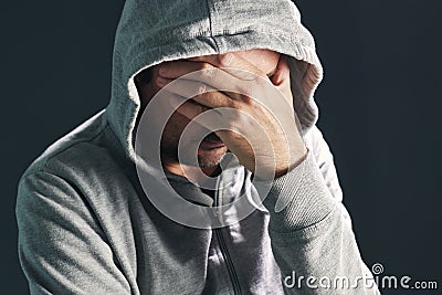 Abreaction concept, man reliving the experience that caused repressed emotion Stock Photo