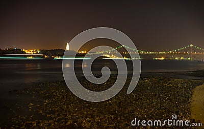 25 Abril bridge in the night Stock Photo