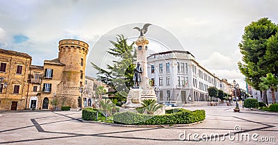 Abruzzo region city square in Italy, Vasto with the Statue in Piazza Gabriele Rossetti square Stock Photo