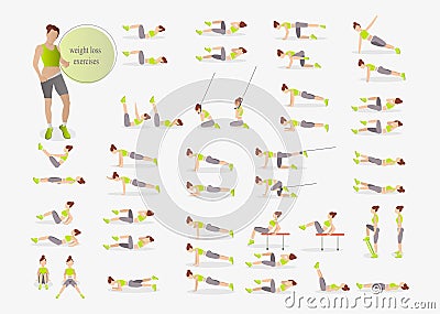 Abs exercises. Fitness at home.Fitness exercises.Weight Loss Workout. Fat burn workout. Stock Photo