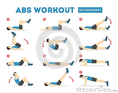 ABS workout for men. Exercise for perfect body Vector Illustration