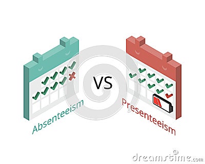 Absenteeism and Presenteeism to work while sick and cause low productivity at work Vector Illustration