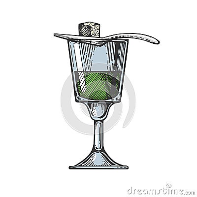 Absinthe alcohol color sketch engraving vector Vector Illustration