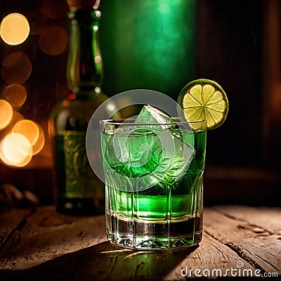 Absinthe, exotic liquer alcoholic liquor drink in bar pub Stock Photo