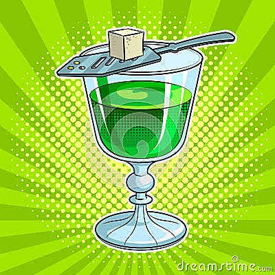 Absinthe green alcohol drink pop art vector Vector Illustration