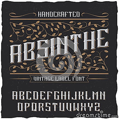 Absinthe label font and sample label design Vector Illustration