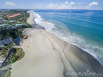 Absolutely empty Petitenget Beach. Bali, Indonesia. Aerial image. Stock Photo