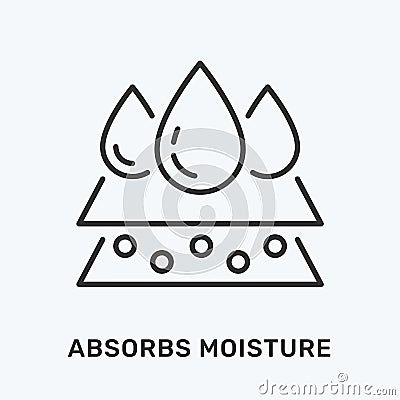 Absorb moisture line icon. Vector illustration of layers and three drops. Black outline pictogram for cosmetic Vector Illustration