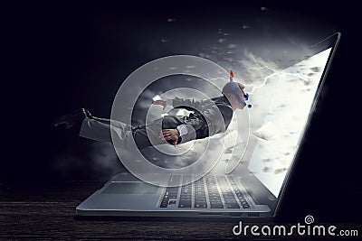 Absorbed by work or technologies. Mixed media Stock Photo