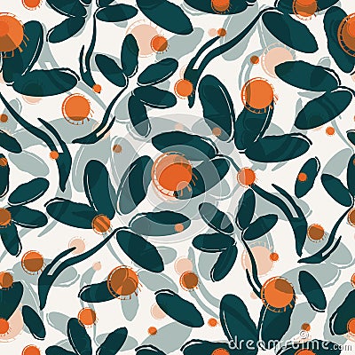 Absract leafs and berries. Vector seamless pattern. Vector Illustration