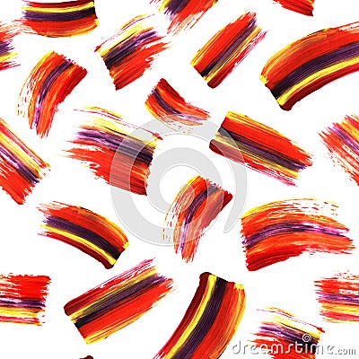 Absrtract art seamless texture with acrilyc brush strokes and blots. Hand painted background. Modern stripes design. Red Stock Photo