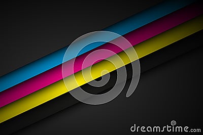 Abstact vector background with lines in cmyk colors. Triangle overlap layers on black background with free space Vector Illustration