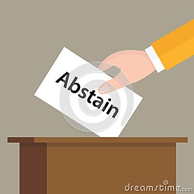 Abstain choice vote hand putting a ballot paper in a slot of box Vector Illustration