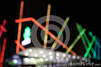 ABSTARCT BLURRED NIGHT LIGHT. MODERN ARCHITECTURE BUILDING Stock Photo