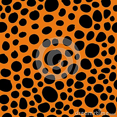 Abstarct seamless leopard fashion pattern with black blobs on orange Vector Illustration