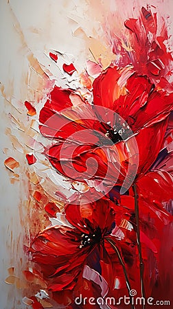 abstr red flowers poppy whirlwind thick impasto technique striki Stock Photo