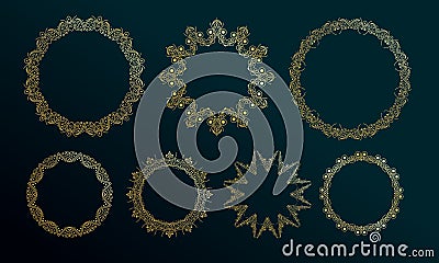 Abstrac luxury gold circle frame in dark background. Vector Illustration