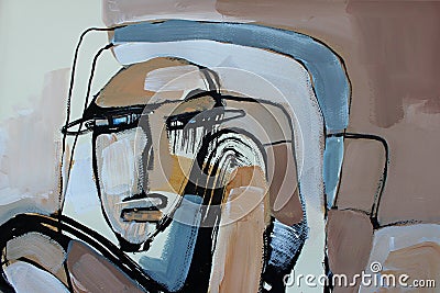 Abstract woman face in the painting in brown and gray shades Stock Photo