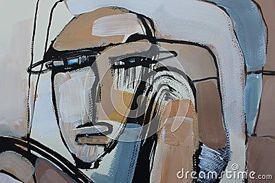 Abstract female face in the picture in brown and gray shades. Stock Photo