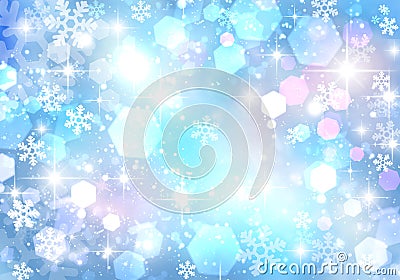 Festive winter blue bokeh background, glitter, sparkles, pink, white, Shine, stars, snowflakes, abstraction Cartoon Illustration