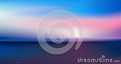 Abstract aerial panoramic view of sunrise over ocean. Nothing but blue bright sky and deep dark water. Beautiful serene scene. Vector Illustration