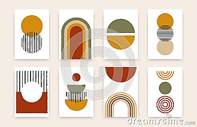 Abstract aesthetic background set. Contemporary geometric organic shapes, minimalist posters, cover template for wall decor Vector Illustration