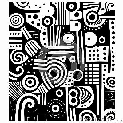 Abstract Afro-colombian Doodle Print: Circles, Shapes, And Totems Stock Photo