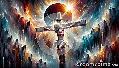 Abstract Agony: The Profound Crucifixion of Christ Stock Photo
