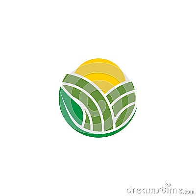 Abstract agriculture with field, sun and leaf logo design concept Vector Illustration