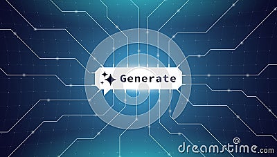Abstract AI banner featuring generative adversarial network, large language model and digital connections. Futuristic Vector Illustration