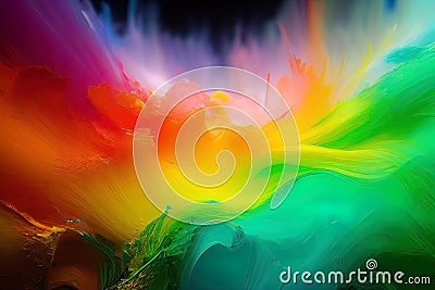 abstract ai generated background illustration of a colored floating liquid in the colors red, yellow and blue Cartoon Illustration
