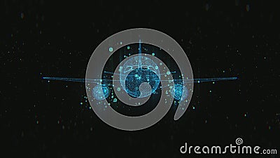 Abstract airplane on dark background with connecting dots and lines. Stock Photo