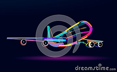 Abstract airplane, passenger plane, commercial aircraft from multicolored paints Vector Illustration