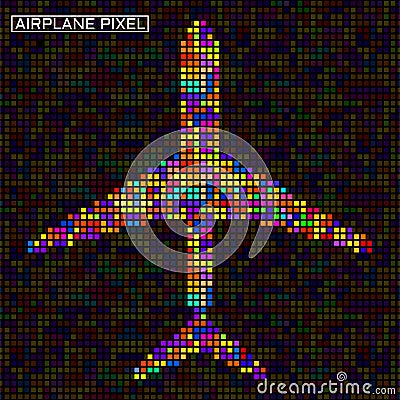 Abstract airplane of pixeles, colorful symbol Vector Illustration
