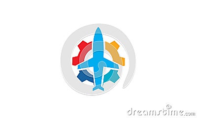 Abstract airplane travel fly with gear logo design Vector Illustration