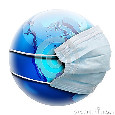 Abstract allegory concept with globe and flu mask Stock Photo