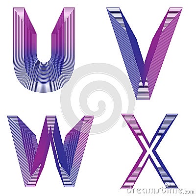 Abstract alphabet UVWX letter neon lines vector Vector Illustration