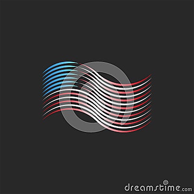 Abstract america waving flag patriotic logo of the thin lines of the colors of the usa flag, trendy linear print for t-shirt Vector Illustration