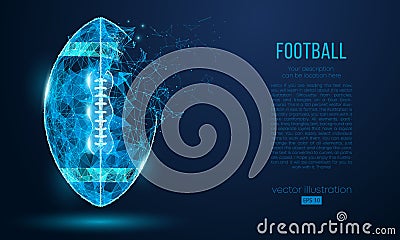 Abstract American football ball from particles, lines and triangles on blue background. Cyber technology rugby. Vector Vector Illustration