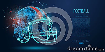 Abstract American football helmet from particles, lines and triangles on blue background. Rugby. Vector illustration Vector Illustration