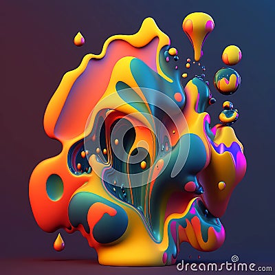 Abstract amorphous dripping 3d shapes background. AI generatve imagery Cartoon Illustration