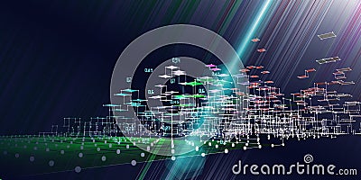 Abstract analysis algorithms data background with blurred lines. 3d diagram analysis infographics. Data chart. City network Stock Photo