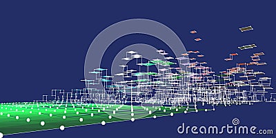 Abstract analysis infographics colorful grid on blue background. 3d diagram analysis algorithms. City network concept. Data chart Stock Photo