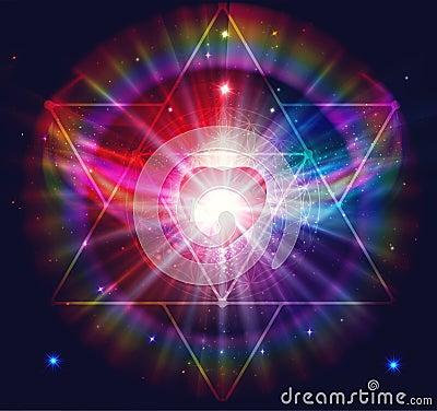 Angel of light and love doing a miracle, rainbow power energy, mer ka ba, diamond heart Stock Photo