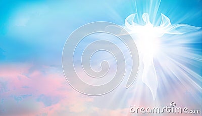 Archangel. Heavenly angelic spirit with wings. Illustration abstract white angel. Belief. Afterlife. Spiritual Angel. Blessing. Sk Stock Photo